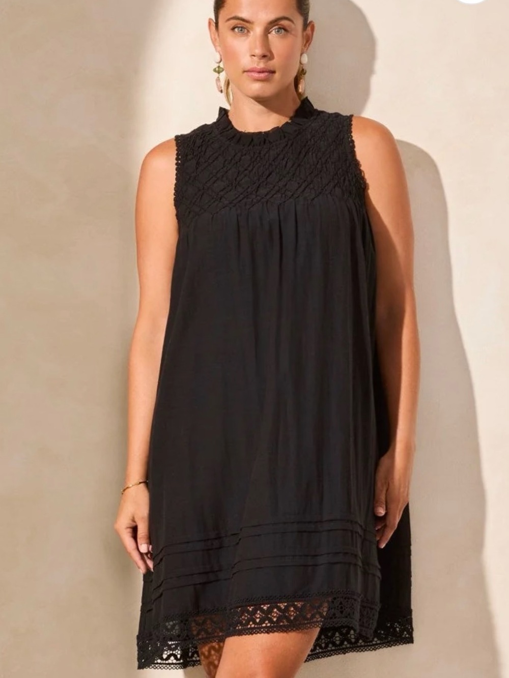 Sz M⭐️NWT Tribal Black Poplin Textured Crewneck Sleeveless Dress. PTP 20”